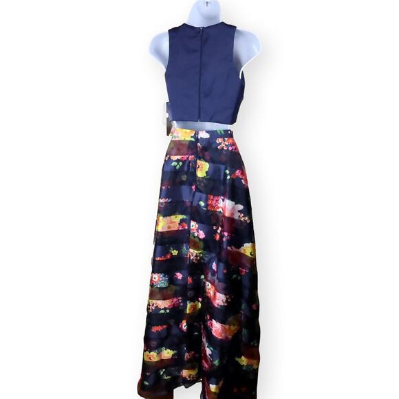 Sequin Hearts Juniors Navy Floral Formal Ball Gown 2-pc SZ 1 NWT - Picture 3 of 11